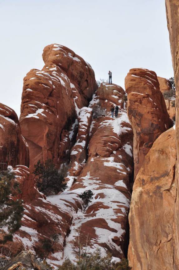 Trecho extremamente escorregadio de trilha no Arches National Park, perto de Moab, em Utah, nos Estados Unidos